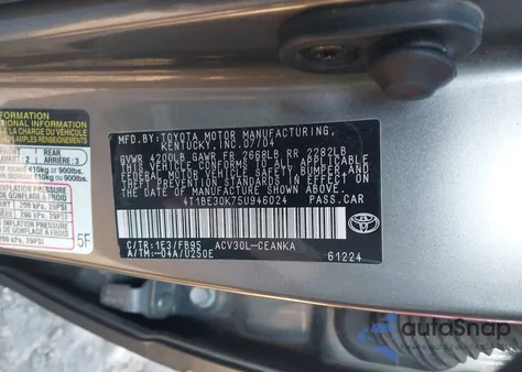 2005 Toyota Camry Le из США, поврежденный, VIN 4T1BE30K75U946024